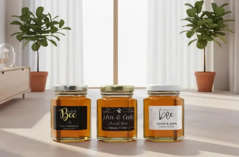 120g Hex Jar Canadian Wildflower Honey Wedding Favour - Honey Bee Naturals