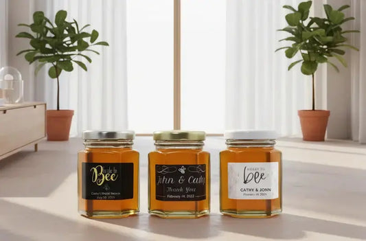 120g Hex Jar Canadian Wildflower Honey Wedding Favour - Honey Bee Naturals