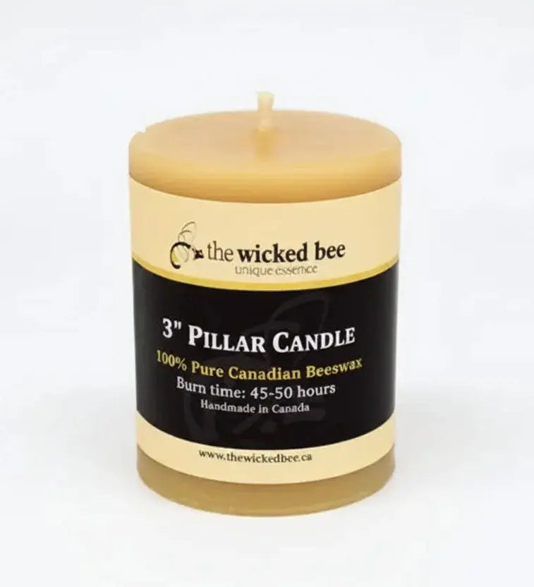 Pure Canadian Beeswax Pillar Candle 3 x 4 Honey Bee Naturals