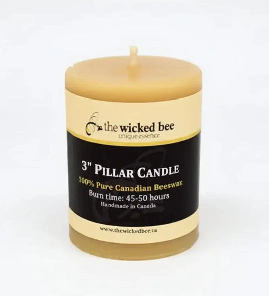 Pure Canadian Beeswax Pillar Candle 3 x 4 Honey Bee Naturals