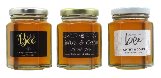 Honey Favours 60 gram Hex Jar Filled With Canadian Wildflower Honey Honey Bee Naturals